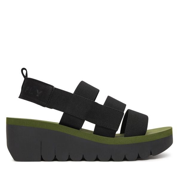 Sandały Fly London. Czarne sandały damskie Fly London, bez wzorów, bez obcasa, na koturnie, bez zapięcia. Za 322.99 zł.