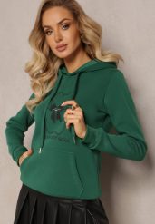 Zielona Bluza Kangurka ze Ściągaczami z Nadrukiem i Polarem Simunsa. Zielone bluzy damskie Renee, l, bez wzorów, z polaru, casualowe, bez ramiączek, bez kaptura. Za 79.99 zł.
