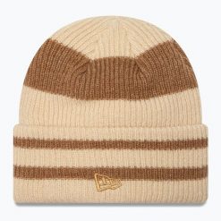 Czapka zimowa damska New Era Stripe Cuff Knit Beanie. Brązowe czapki damskie New Era, na zimę, bez wzorów. Za 139.99 zł.