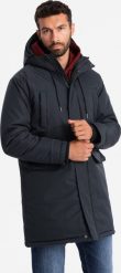 Kurtka męska Ombre Klasyczna długa męska kurtka typu parka czarna V6 OM-JALJ-0166 L. Czarne kurtki męskie Ombre, l, bez wzorów, klasyczne, bez kołnierzyka, bez kaptura. Za 269.99 zł.