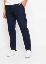 Spodnie lniane Regular Fit Straight z wygodnym paskiem. Niebieskie eleganckie spodnie męskie bonprix, bez wzorów. Za 239.99 zł.