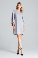 Szara Luźna Sukienka z Bufiastym Rękawem 3//4. Szare sukienki damskie Figl, l, bez wzorów, z elastanu, bez kołnierzyka, bez ramiączek. Za 269.00 zł.