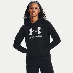 Bluza z kapturem damska Under Armour Rival Fleece Big Logo Hoody. Czarne bluzy damskie Under Armour, xs, bez wzorów, sportowe, bez ramiączek, z kapturem. Za 159.99 zł.