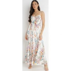 Biała Sukienka Megeusa. Białe sukienki damskie Born2be, m, bez wzorów, bez kołnierzyka, bez ramiączek, maxi, dopasowane. Za 159.99 zł.