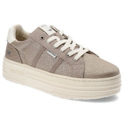 Złote Sneakersy Mustang Sportowe Obuwie Damskie. Żółte obuwie sportowe damskie Mustang, bez wzorów, z materiału, bez zapięcia, trekkingowe. Za 229.00 zł.