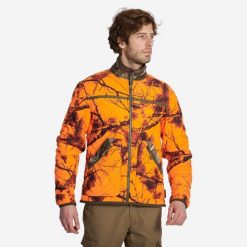 Kurtka Solognac ocieplana dwustronna camo treemetic/treemetic fluo. Brązowe kurtki męskie SOLOGNAC, m, bez wzorów, z materiału, sportowe, bez kaptura. Za 179.99 zł.
