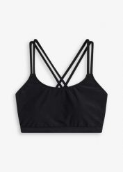Biustonosz bikini bustier ze skrzyżowanymi ramiączkami. Czarne bikini bonprix, bez wzorów. Za 77.99 zł.