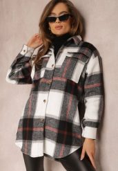 Czarno-Biała Koszula w Kratę Mermo. Czarne koszule damskie Renee, bez wzorów, z jeansu, eleganckie, bez kołnierzyka, bez ramiączek. Za 129.99 zł.