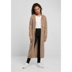 Damski długi kardigan Urban Classics hooded feather. Brązowe kardigany damskie Urban Classics, s, bez wzorów, z dzianiny, bez kołnierzyka. Za 200.00 zł.