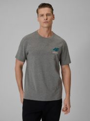 4F T-shirt regular gładki męski - szary XL. Szare t-shirty męskie 4F, m, bez wzorów, z dresówki, bez kołnierzyka, bez ramiączek. Za 69.99 zł.