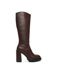 Nine West Kozaki CEO-HALA-01 Brązowy. Brązowe kozaki damskie Nine West, bez wzorów, z materiału, bez obcasa, na słupku, bez zapięcia. Za 359.99 zł.