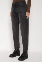 Szare Jeansy o Kroju Mom Fit z Wysokim Stanem Ralerra. Szare spodnie materiałowe damskie Born2be, bez wzorów, z jeansu, eleganckie, z podwyższonym stanem. Za 109.99 zł.