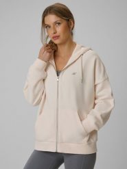4F Bluza dresowa loose z kapturem damska - kremowa M. Brązowe bluzy damskie 4F, m, bez wzorów, z dresówki, bez ramiączek, z kapturem. Za 159.99 zł.