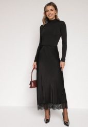 Czarna Satynowa Spódnica z Wiskozy Ozdobiona Koronką Fedare. Czarne spódnice damskie Born2be, na co dzień, uniwersalny, bez wzorów, z jeansu, eleganckie, maxi. Za 119.99 zł.