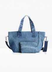 Torba typu shopper. Niebieskie shopperki damskie bonprix, bez wzorów, z denimu, duże, bez dodatków. Za 134.99 zł.