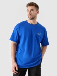 4F T-shirt oversize z nadrukiem męski - niebieski S. Niebieskie t-shirty męskie 4F, m, bez wzorów, z bawełny, bez kołnierzyka, bez ramiączek. W wyprzedaży za 49.99 zł.