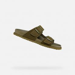 Sandały GEOX D558RA Zielony. Zielone klapki damskie Geox, bez wzorów, ze skóry, bez obcasa, bez zapięcia. Za 296.99 zł.