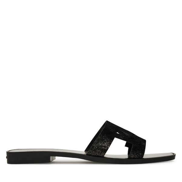 Klapki KARL LAGERFELD. Czarne klapki damskie KARL LAGERFELD, bez wzorów, bez obcasa, bez zapięcia. Za 267.99 zł.