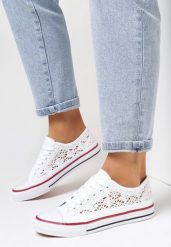 Białe Trampki Thalaia. Białe trampki i tenisówki damskie Born2be, w ażurowe wzory, z jeansu, przed kostkę, bez zapięcia. Za 69.99 zł.