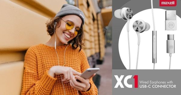 MAXELL USB-C EARPHONES XC1 WHITE 348532. Białe słuchawki douszne Maxell. Za 74.33 zł.