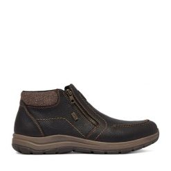 Botki Rieker. Brązowe botki męskie Rieker, bez wzorów, bez obcasa, bez zapięcia. Za 449.99 zł.