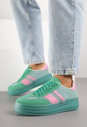 Zielono-Różowe Sneakersy Tenisówki z Ozdobnymi Paskami Melinella. Zielone trampki i tenisówki damskie Born2be, bez wzorów, z jeansu, bez zapięcia. Za 109.99 zł.