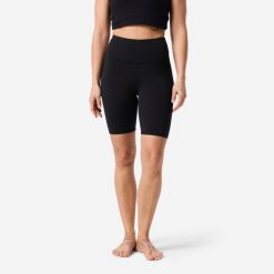 Legginsy do jogi i pilatesu damskie Domyos. Czarne legginsy damskie DOMYOS, bez wzorów, z materiału. Za 69.99 zł.