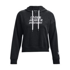 Bluza sportowa damska Under Armour Essential Script z kapturem. Czarne bluzy damskie Under Armour, m, bez wzorów, casualowe, bez ramiączek, z kapturem. Za 169.99 zł.