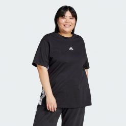 Koszulka Essentials 3-Stripes Cotton (Plus Size). Białe bluzki damskie Adidas, plus size, bez wzorów, z bawełny, sportowe, bez kołnierzyka, plus size, bez ramiączek. Za 119.00 zł.