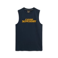 Damski tank top Superdry Sport Luxe. Niebieskie koszulki sportowe damskie Superdry, bez wzorów, bez ramiączek. W wyprzedaży za 111.30 zł.
