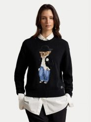 Polo Ralph Lauren Sweter 211B23918001 Czarny Regular Fit. Czarne swetry nierozpinane damskie Polo Ralph Lauren, m, bez wzorów, z bawełny, bez kołnierzyka, bez ramiączek. Za 2,293.99 zł.