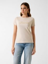 Guess T-Shirt 181234 Beżowy Classic Fit. Brązowe t-shirty damskie Guess, s, z aplikacjami, bez kołnierzyka, bez ramiączek. Za 229.99 zł.
