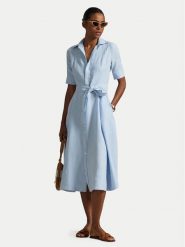 Polo Ralph Lauren Sukienka koszulowa 211969139001 Błękitny Regular Fit. Niebieskie sukienki damskie Polo Ralph Lauren, bez wzorów, ze lnu, bez kołnierzyka, bez ramiączek, koszulowe. Za 989.99 zł.