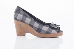 Czółenka DIJEAN 715 716 BLACK PLAID, Czarny/ Biały, Materiał - 39. Czarne czółenka damskie Dijean, na lato, bez wzorów, z materiału, klasyczne, bez obcasa, na koturnie, bez zapięcia. W wyprzedaży za 26.10 zł.