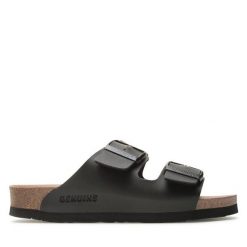 Klapki Genuins. Czarne klapki damskie Genuins, bez wzorów, bez obcasa, bez zapięcia. Za 169.99 zł.