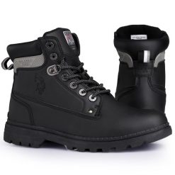 Buty męskie zimowe trapery U.S POLO. Czarne buty zimowe męskie U.S. Polo Assn., na zimę, bez wzorów, bez obcasa, bez zapięcia. W wyprzedaży za 219.00 zł.