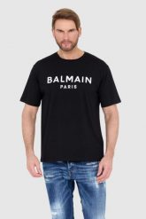 BALMAIN Czarny t-shirt męski z logo. Czarne t-shirty męskie Balmain, l, bez wzorów, bez kołnierzyka, bez ramiączek. W wyprzedaży za 1,809.99 zł.
