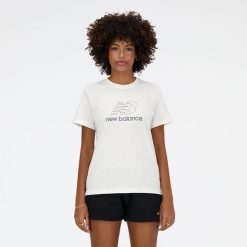 Koszulka damska New Balance WT41816WT – biała. Białe bluzki damskie New Balance, s, bez wzorów, z materiału, eleganckie, bez kołnierzyka, bez ramiączek. Za 69.99 zł.
