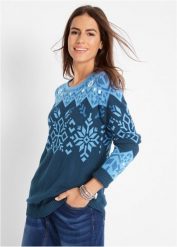 Sweter w norweski wzór. Białe swetry nierozpinane damskie bonprix, bez wzorów, bez kołnierzyka, bez ramiączek. Za 109.99 zł.