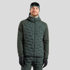 Kurtka Odlo Mid layer hoody full zip ZEROWEIGHT INSULATOR. Zielone kurtki męskie ODLO, na zimę, bez wzorów, sportowe, bez kaptura. Za 899.99 zł.