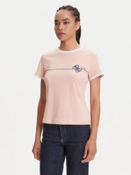 Guess T-Shirt V5YI01 J1314 Różowy Regular Fit. Czerwone t-shirty damskie Guess, m, z aplikacjami, z bawełny, bez kołnierzyka, bez ramiączek. Za 109.99 zł.