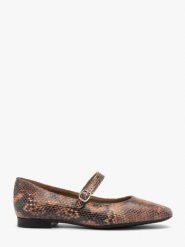 Baleriny damskie w wężowy wzór. Brązowe balerinki damskie Ryłko, na lato, bez wzorów, ze skóry, eleganckie, bez obcasa, bez zapięcia. Za 299.99 zł.