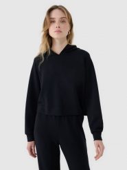 4F Bluza dresowa nierozpinana z modalem damska - czarna XS. Czarne bluzy damskie 4F, xs, bez wzorów, z dresówki, klasyczne, bez ramiączek, bez kaptura. W wyprzedaży za 129.99 zł.