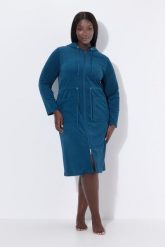 Damskie Szlafrok dwukierunkowy zamek błyskawiczny kaptur frotte. Niebieskie szlafroki damskie Ulla Popken, plus size, bez wzorów, z bawełny, plus size, bez ramiączek, z kapturem. Za 279.99 zł.