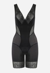 Czarne Modelujące Body z Kopertowym Dekoltem i Koronką Tivas. Czarne body Born2be, bez wzorów, z koronki. Za 64.99 zł.