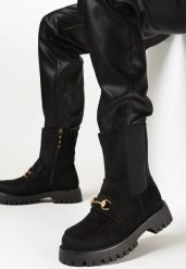 Czarne Botki Sztyblety z Klamerką Zive. Czarne botki damskie Born2be, bez wzorów, eleganckie, bez obcasa, na płaskiej podeszwie, bez zapięcia. Za 189.99 zł.
