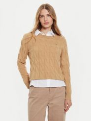 Tommy Hilfiger Sweter WW0WW43586 Beżowy Regular Fit. Brązowe swetry nierozpinane damskie Tommy Hilfiger, m, bez wzorów, z wełny, bez kołnierzyka, bez ramiączek. Za 519.99 zł.