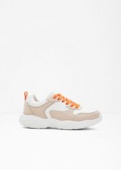 Sneakersy. Białe obuwie sportowe damskie bonprix, bez wzorów, bez zapięcia. Za 114.99 zł.