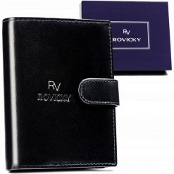 Portfel męski Rovicky RV-7680277-L-BCA czarny. Czarne portfele męskie ROVICKY, bez wzorów, ze skóry. Za 70.00 zł.