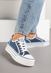 Granatowe Trampki na Platformie Ozdobione Cyrkoniami Arenoria. Niebieskie trampki i tenisówki damskie Renee, bez wzorów, z jeansu, bez zapięcia. Za 74.99 zł.